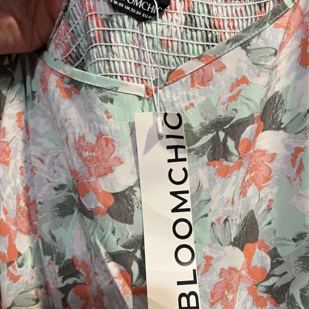 BloomChic Mint Green Floral Tiered Midi Dress - Size 1X - Picture 4 of 5